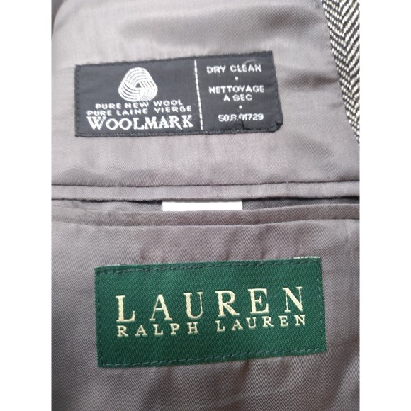 Ralph Lauren mens herringbone wool blazer Size 42L grey sport coat suede patch - Picture 8 of 11